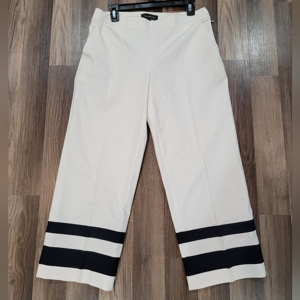 St John Cropped Emma Pants with Navy Stripe Accents